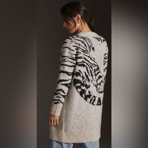 Anthropologie, RD Style Jacquard Tiger Long Cardigan Sweater Size Small